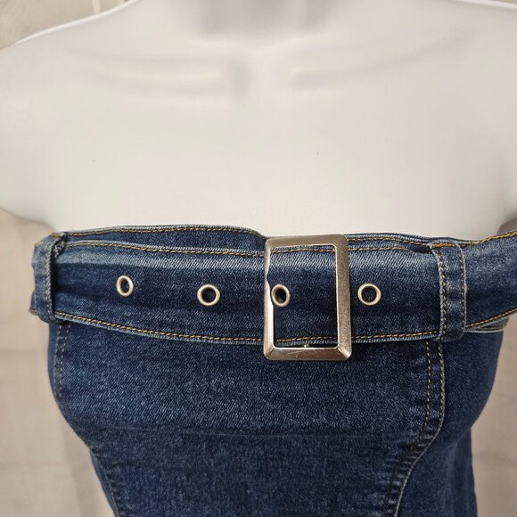 Jolie & Joy Tank Crop Chambray Strapless Smocked Festival M - Picture 3 of 11